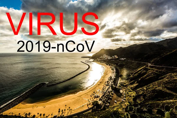 Coronavirus Konsepti Boş Sahil Kum — Stok fotoğraf