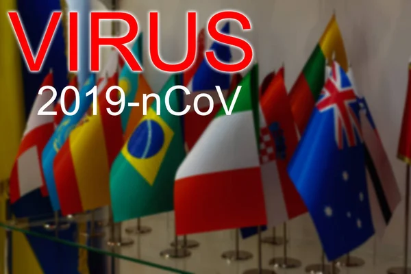 Vlaggen Met Tekst Coronavirus Erop 2019 2020 Novel Coronavirus 2019 — Stockfoto