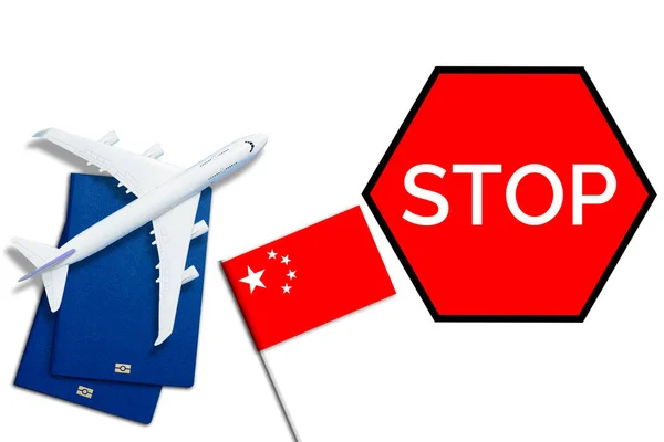 China Virus Avión Pasaporte Mapa Del Mundo Bandera China —  Fotos de Stock