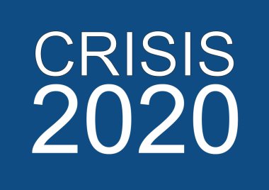 Kriz 2020 kelimesi, borsa arka planı için mavi panton yüzeyine beyaz harflerle yazıldı.