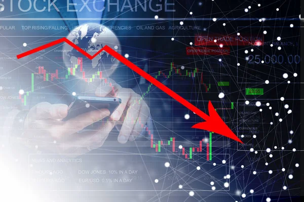 Crisis Económica 2020 Flechas Rojas Caen Suelo Que Indica Recesión —  Fotos de Stock