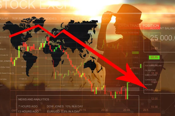 2020年经济危机 红色箭头落在地上 预示着2020年将发生的经济衰退 — 图库照片