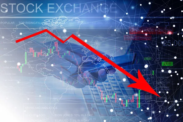 Den Økonomiske Krise 2020 Røde Pile Falder Til Jorden Hvilket - Stock-foto