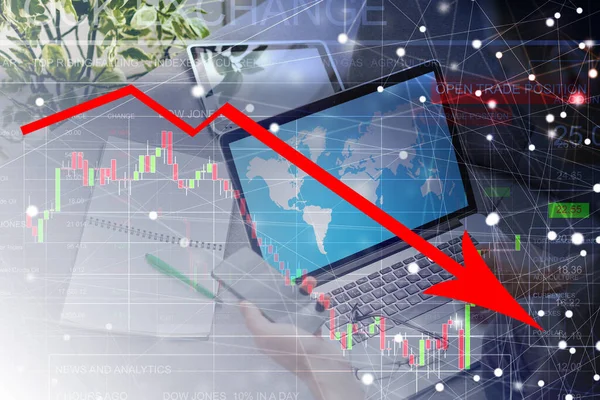 Crisis Económica 2020 Flechas Rojas Caen Suelo Que Indica Recesión — Foto de Stock