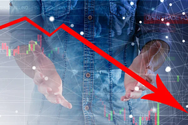 Conceptual Hand Writing Laptop Graphs Financial Crisis — Stock Photo, Image