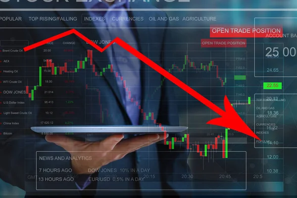 Escritura Mano Conceptual Portátil Con Gráficos Crisis Financiera —  Fotos de Stock