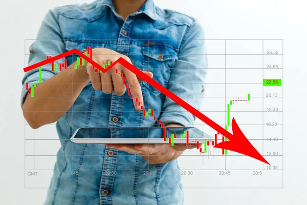 Crisis Económica 2020 Flechas Rojas Caen Suelo Que Indica Recesión — Foto de Stock