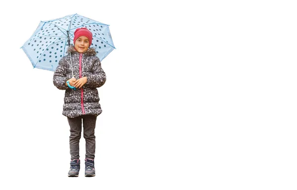 Menina Segurando Guarda Chuva Cor Verificando Chuva Isolado Branco — Fotografia de Stock