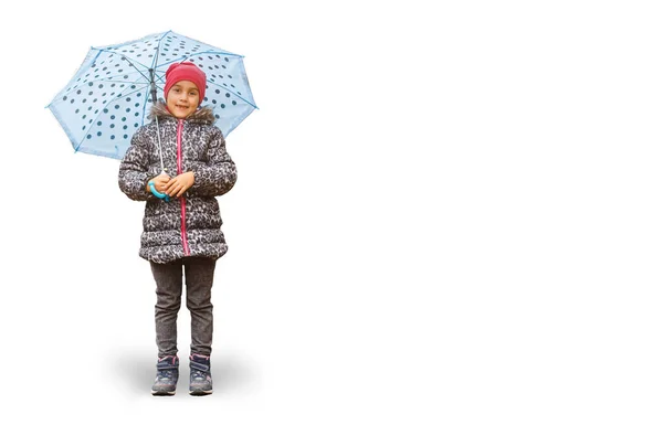 Menina Segurando Guarda Chuva Cor Verificando Chuva Isolado Branco — Fotografia de Stock