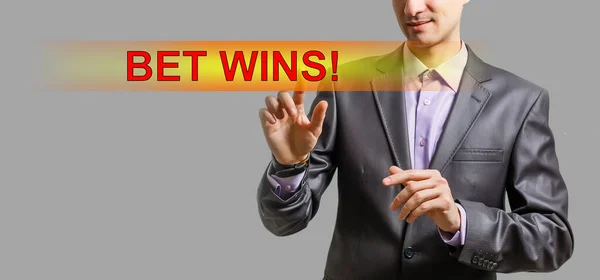 Euphoric Happy Businessman Wear Suit Celebrate Mobile Win Excited Overjoyed — Stock Photo, Image