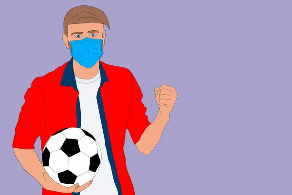 Masked soccer fan, football fan male character with ball — Stock Photo, Image