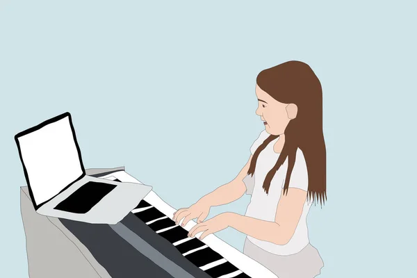 Игра на фортепиано, девушка на фортепиано, иллюстрация . — стоковое фото