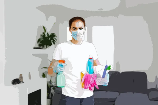 Stay at Home cleaning the room, clean is healthy Illustration — Stock Photo, Image