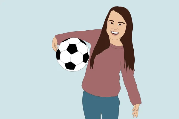 Ілюстрація Маленької Дівчинки Футбольним Ячем — стокове фото
