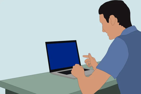 freelance job illustration. man working on internet using laptop. work at home. travel and work
