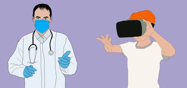 Doctor Treats Child Virtual Glasses — Stock Photo, Image