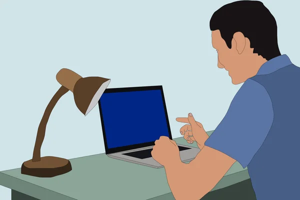 Frilansjobb Illustration Man Som Arbetar Internet Med Bärbar Dator Arbeta — Stockfoto