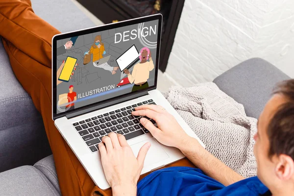 Knappe Hipster Moderne Man Ontwerper Werken Thuis Met Behulp Van — Stockfoto