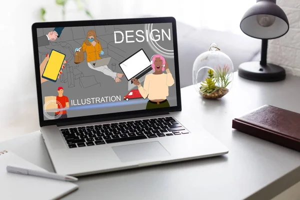 Workplace Laptop Table Home Web Designer Artist Concept Freelance Creative — Stock Photo, Image