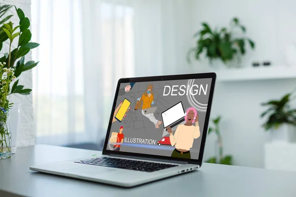 Werkplaats Met Laptop Tafel Thuis Webdesigner Kunstenaar Concept Van Een — Stockfoto