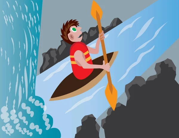 Веслування біля водоспаду — стоковий вектор