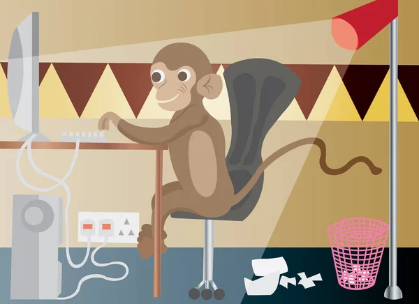 Monkey Boy on Desktop — Stock Vector