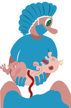 A midwife delivers a new-born baby clipart