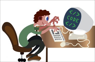 Programmer on his PC clipart
