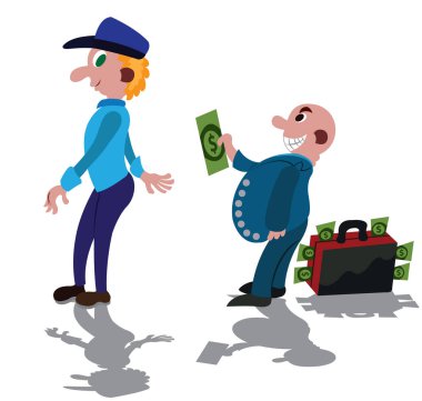 Bribery in full swing, A rich man bribing a corrupt Police Officer clipart