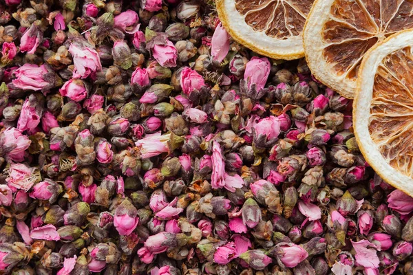 Çay çiçek doku. Şeftali çiçeği çay. Organik Kuru çiçek çay yaprakları.