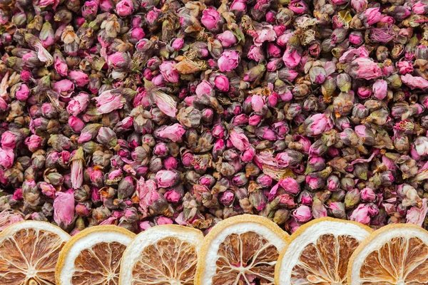 Çay çiçek doku. Şeftali çiçeği çay. Organik Kuru çiçek çay yaprakları.
