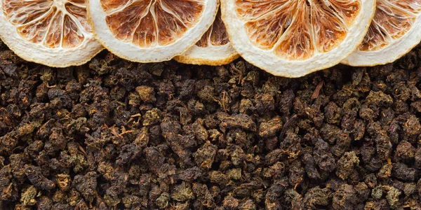 Çay otlar doku. Oolong çay arka plan. Organik kurutulmuş yeşil çay yaprakları.