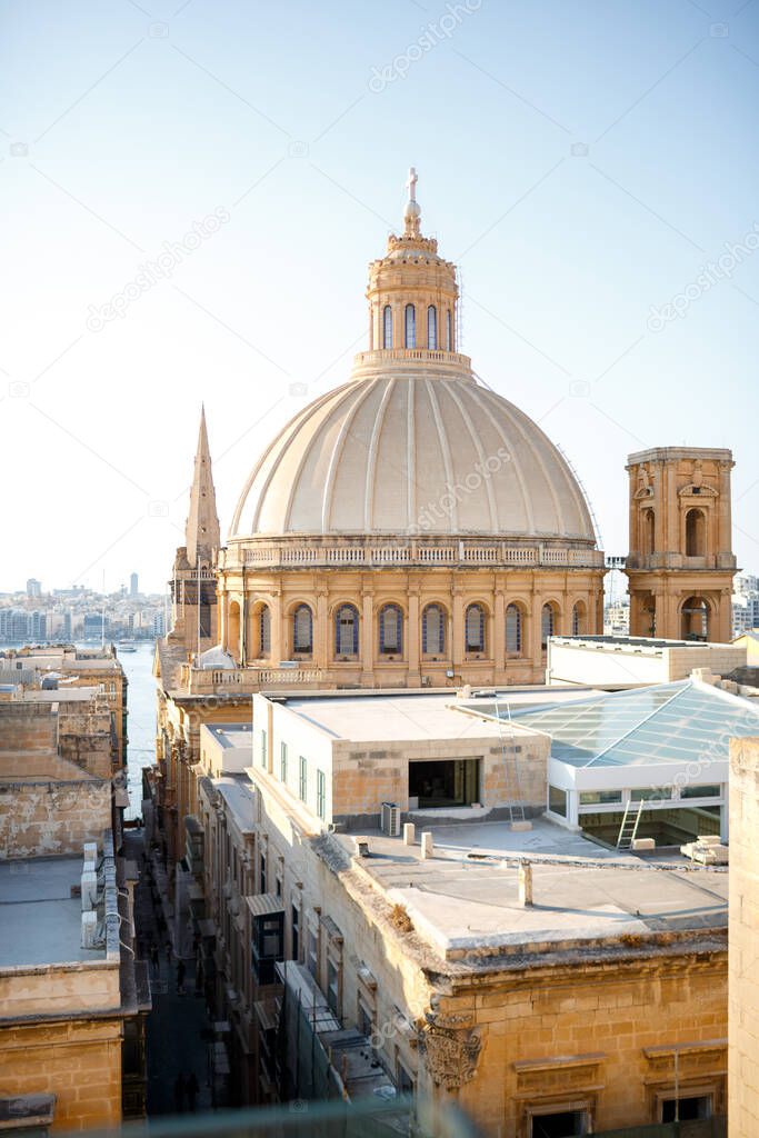 Beautiful Aerial View of St. Paul's Cathedral in Valletta. Malta, Valletta.