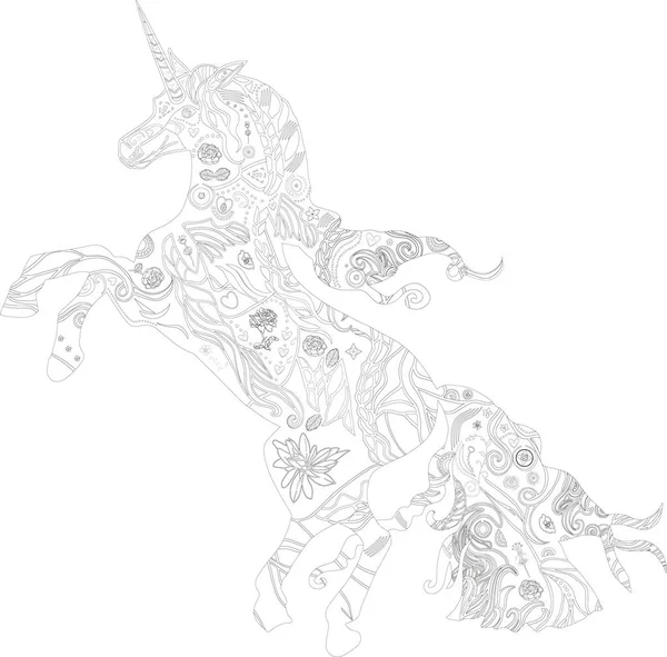 Ilustración vectorial de unicornio en zentangle estilo para colorear página en el fondo transparente — Vector de stock