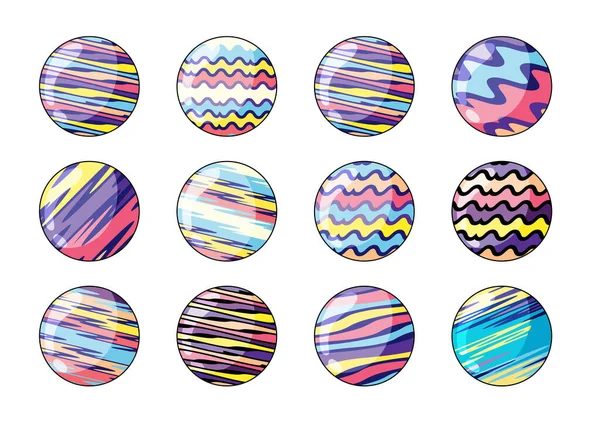 Cute multicolor striped balls isolated on white. Vector illustration — Stock Vector