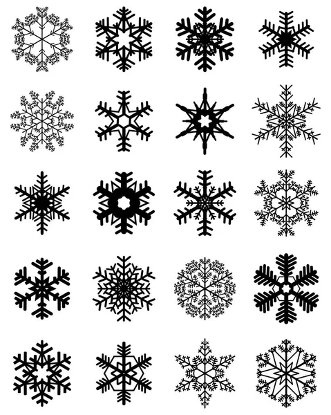 Diferentes copos de nieve negros — Vector de stock