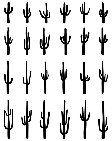 Silhouettes Noires Différents Cactus Sur Fond Blanc — Image vectorielle