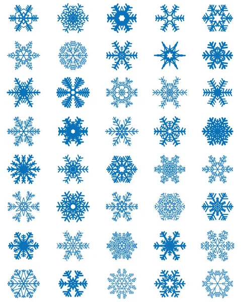 Set Diferentes Copos Nieve Azules Sobre Fondo Blanco — Vector de stock