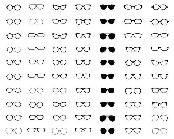 Black Silhouettes Different Eyeglasses White Background — Stock Vector