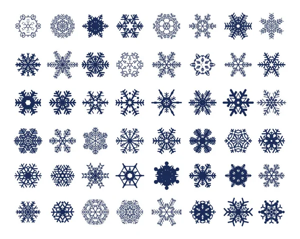 Set Diferentes Copos Nieve Azules Sobre Fondo Blanco — Vector de stock