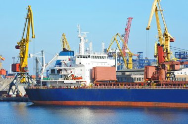 toplu yük gemisi liman vinç altında