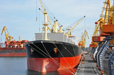 toplu yük gemisi liman vinç altında