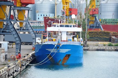 toplu yük gemisi liman vinç altında