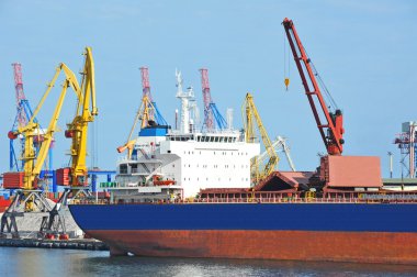 toplu yük gemisi liman vinç altında