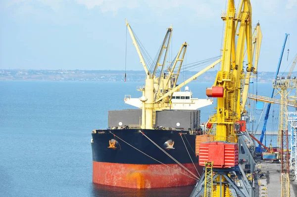 Bulk cargo ship under port crane — Stock Photo, Image