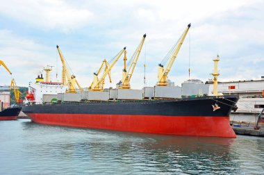 toplu yük gemisi liman vinç altında