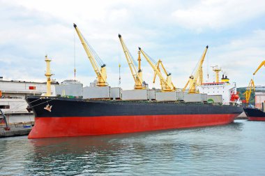 toplu yük gemisi liman vinç altında
