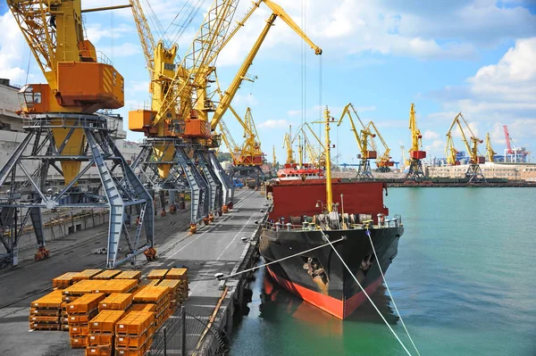 Bulk vrachtschip onder poort kraan — Stockfoto