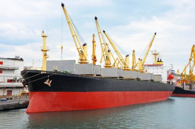 toplu yük gemisi liman vinç altında