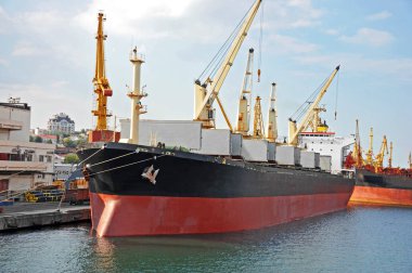 toplu yük gemisi liman vinç altında